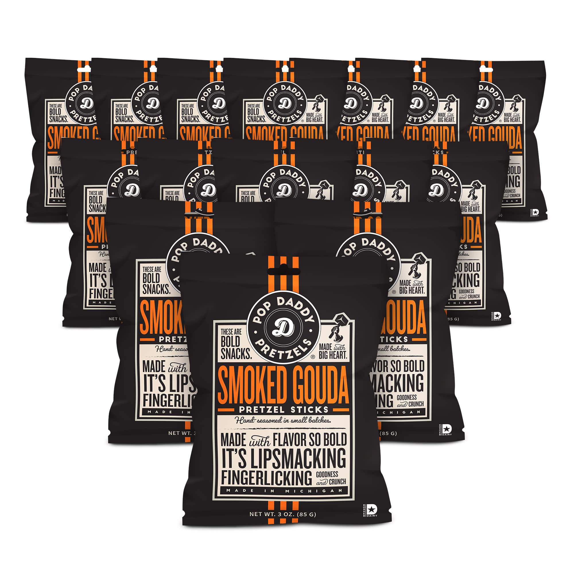 Pop Daddy Flavored Pretzels Sticks, Smoked Gouda Flavor, 3oz Healthy Gourmet Pretzels Snacks, 15 Pack