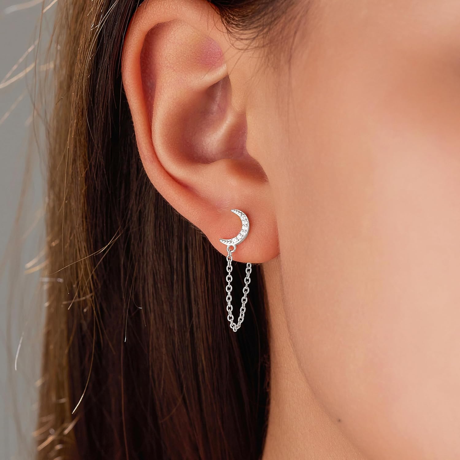 CZ Moon Cross Chain Studs Earrings for Women,925 Sterling Silver Love Heart Teardrop Chain Dangle Earrings to Daughter 14K Gold Plated Minimalist Bar Dangle Earrings Wedding Valentine Day Jewelry Gift - Image 4