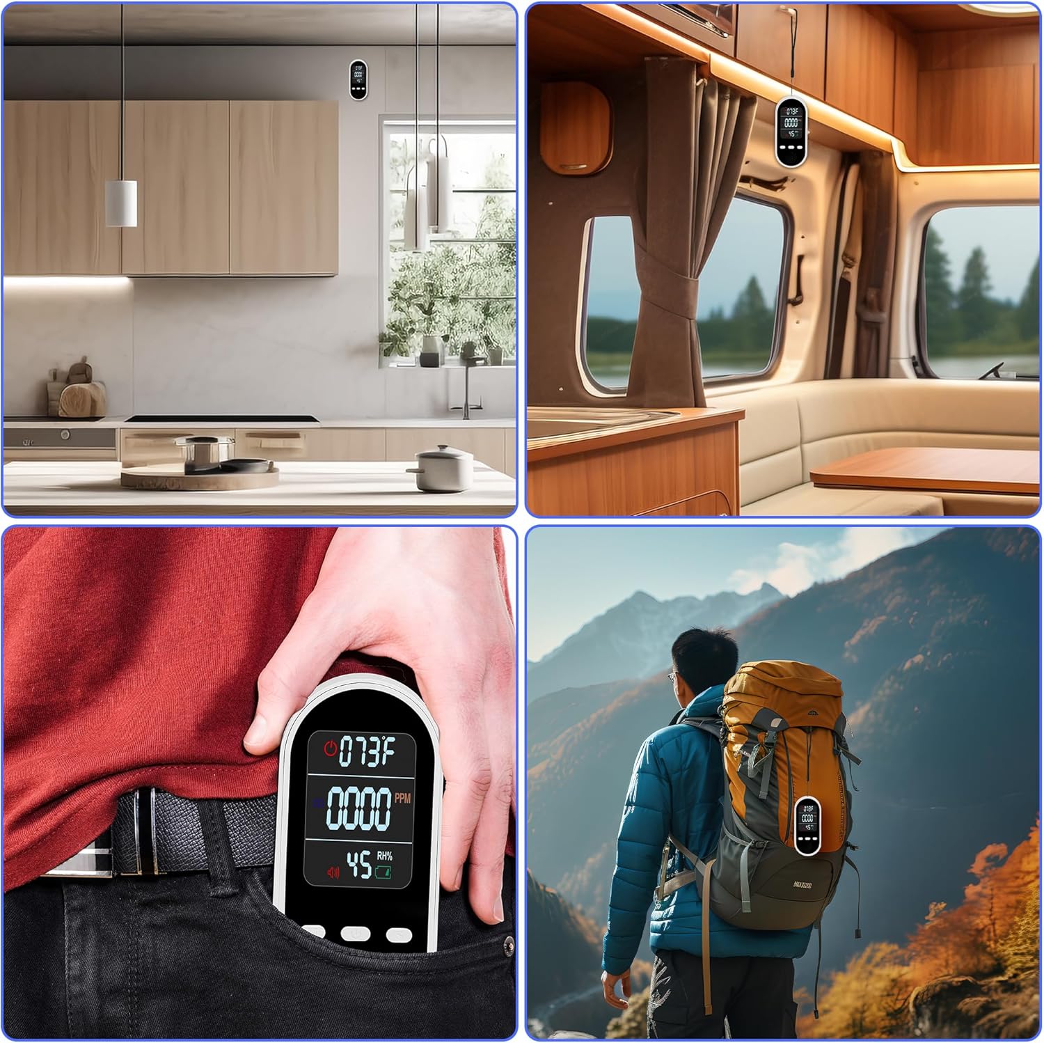 Portable Carbon Monoxide Detector Mini air Quality Monitor with Lanyard Alarm, CO Gas/Humidity Sensor/Indoor/Outdoor Thermometer, Battery Powered LED Screen - Image 6