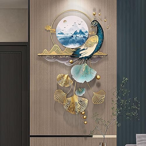3D Metal Peacock Wall Art Decor for Living Room, Handmade Ginkgo Leaf Metal Wall Sculptures Decor, Luxury Welcome Wall Hanging Decor for Entryway de FENGGX