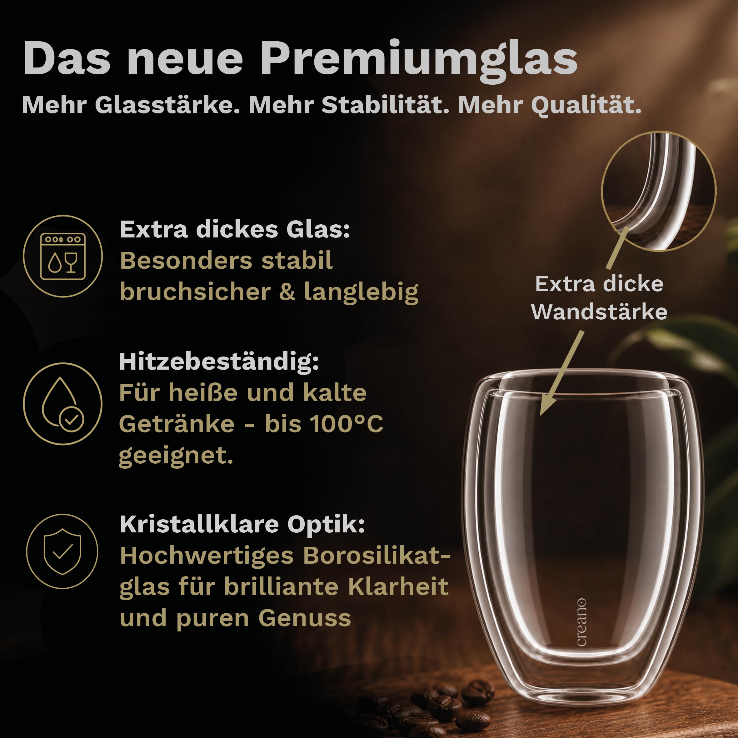 Creano PREMIUM doppelwandige Trinkgläser 400ml - 6er Set - WELTNEUHEIT | 100% Spülmaschinenfest durch GastroSeal Versiegelung deshalb Gastronomie Qualität - Doppelwandglas
