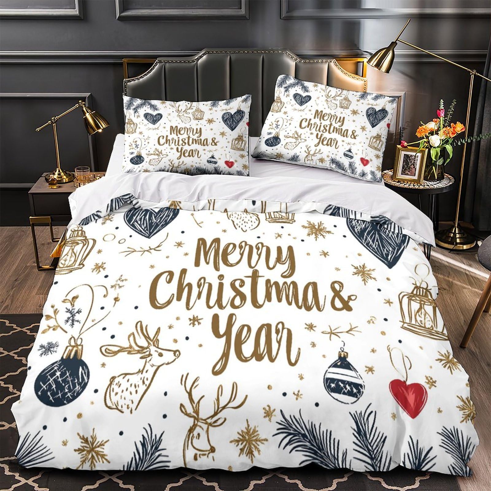 Housse de couette de Noël imprimée 3D en patchwork festif haut de gamme pour lit King