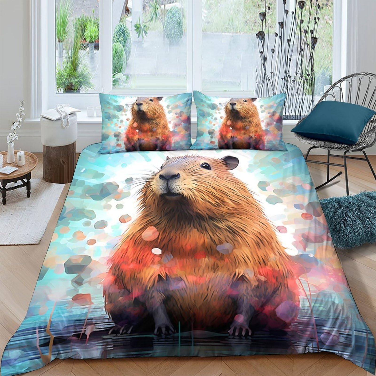Ctjqhvkz Style-3 3D Printed Capybara Art Fitted Sheet Microfiber Soft Colorful Forest Mattress Cover For Bedroom Dorm Decor Single（135X200cm）