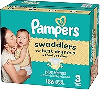 Vista 19 de Pampers Pañales Swaddlers, talla 3 (13-26 libras), 136 unidades, absorbentes, mantiene al bebé seco y cómodo, pañal desechable seguro para la piel
