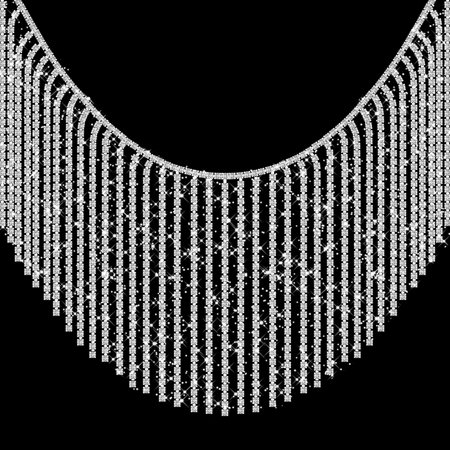 2 Yard Silver Rhinestone Fringe Trim, Rhinestone Ribbon Tassel Fringe Trim Diamond Crystal Tassel Chain for Sewing Crafts, Wedding Party Clothing Accessories, DIY Jewelry Decoration