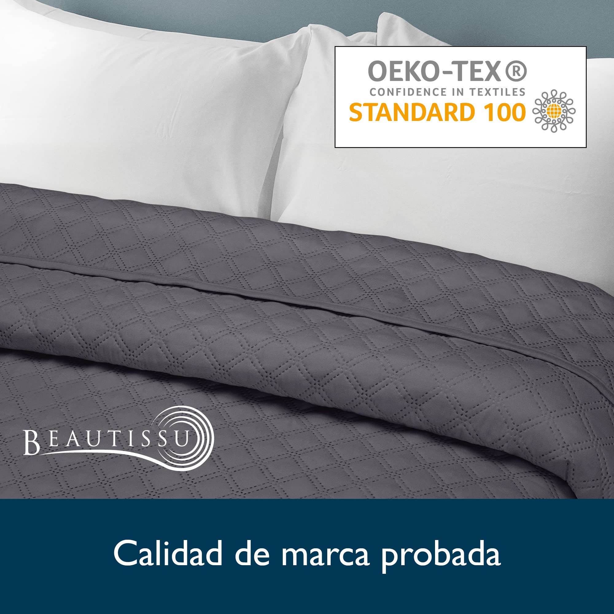 Beautissu Cubrecama 240x260 cm Colcha Olivia - Plaid para Cama y sofá en Aspecto Acolchado - Manta Grande Transpirable Elegante Manta de Cama - cubrecamas con Estilo y Color Antracita