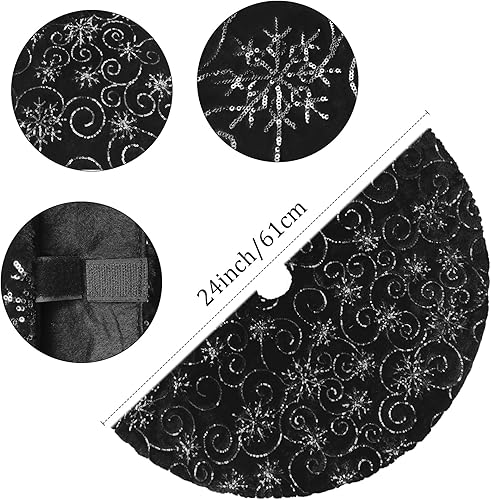 Vista 184 de Faldones de felpa para árbol de Navidad, 36 pulgadas, tapete de lujo de piel sintética blanca nevada con copos de nieve dorados para decoración
