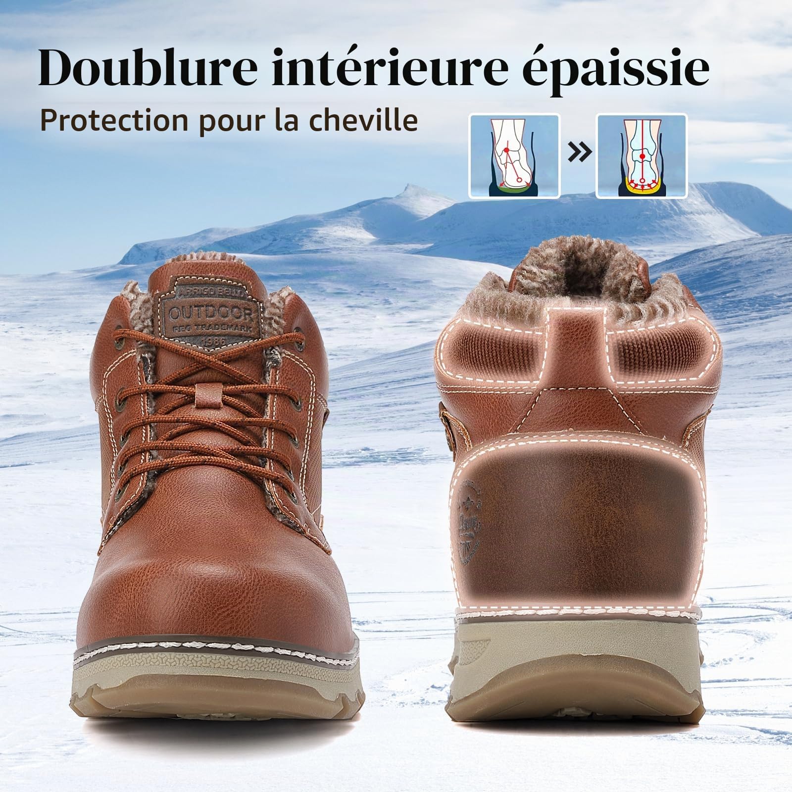 ARRIGO BELLO Bottines Homme Cuir Chaussures de Randonnée Hiver Fourrées Bottes de Neige Marche EU41-46