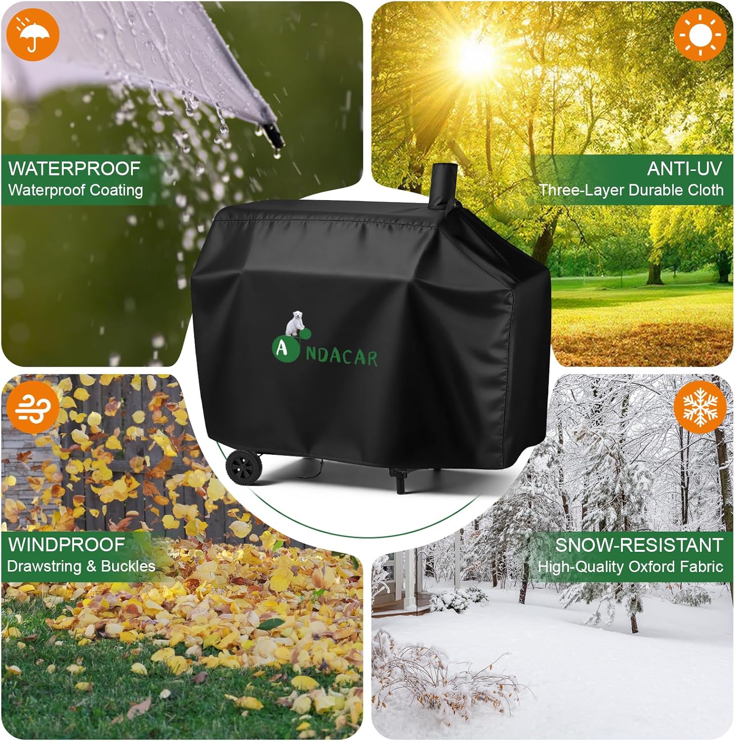 Charcoal Grill Cover for CC1830W 30-Inch Charcoal Grill, Smoker Grill Cover for CC1830SC 30-Inch Outdoor Grill Waterproof BBQ Grill Cover - 54" L×29" W×45" H, Black
