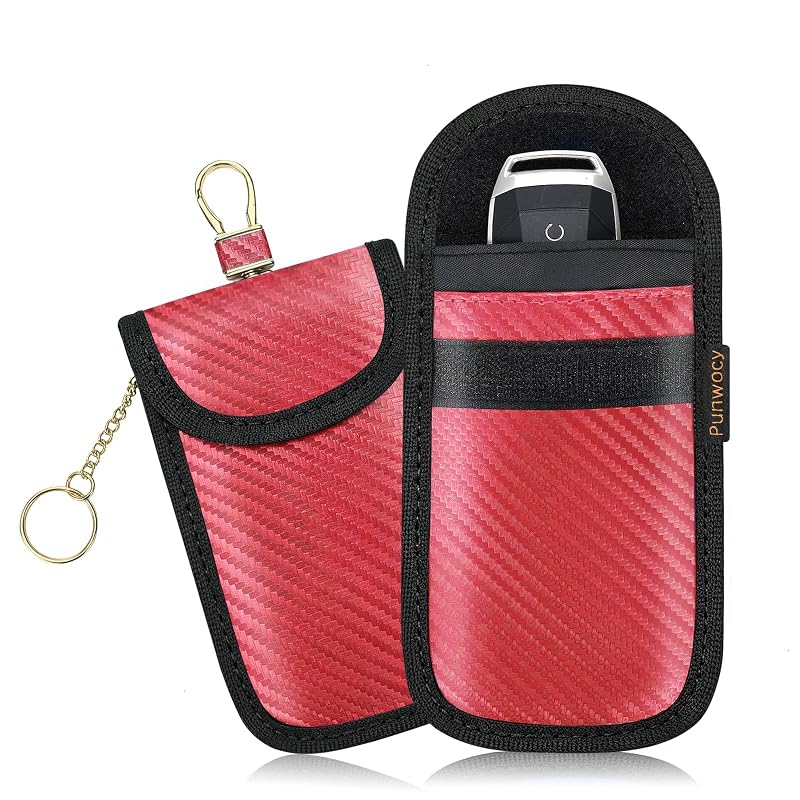 Bolsa Faraday para Chave Automotiva Punwocy com Blindagem Dupla, Vermelha, Kit com 2