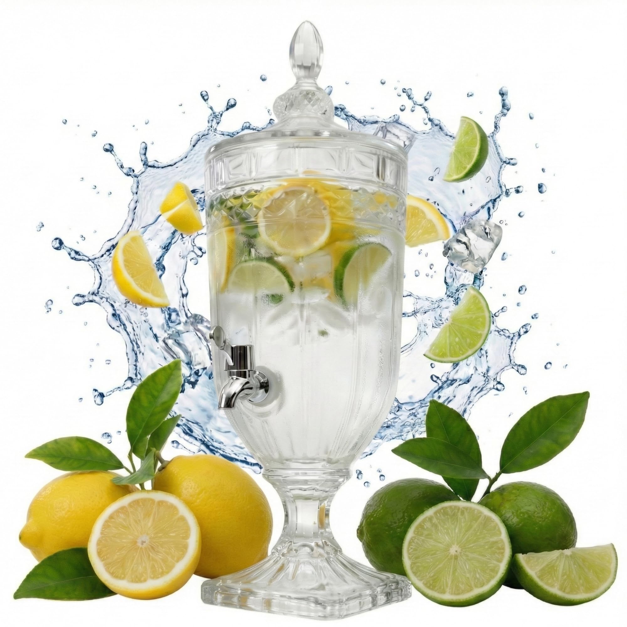 Drinkstuff Arch Pattern Glass Drink Dispenser with Tap - 3 Litre Beverage Jar for Water, Juice, Cocktails, Punch & Soft Drinks - Compact Glass Drinks Server for Home, Parties & Events
