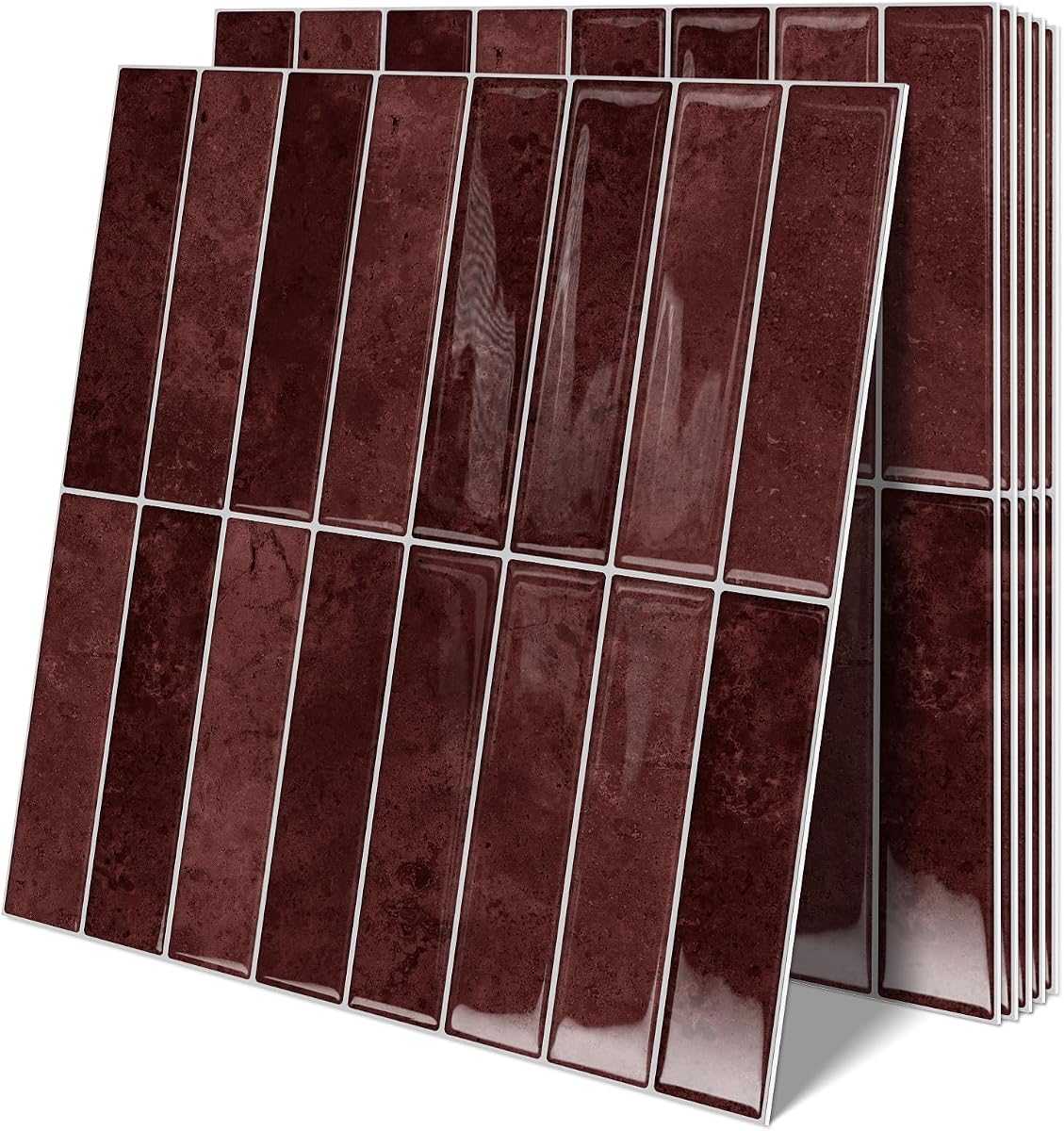 10 Sheets Upgraded Thicker Design Subway Tile Peel and Stick Backsplash | 12”×12”Self Adhesive Vinyl Wall Tiles Stick on Back Splash for Kitchen,Bathroom,Camper(Vintage Red)