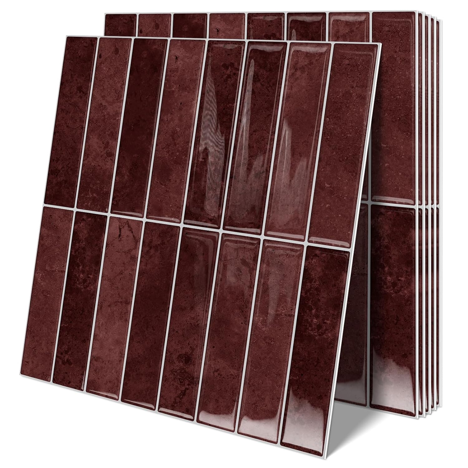 10 Sheets Upgraded Thicker Design Subway Tile Peel and Stick Backsplash,12”×12”Self Adhesive Wall Tiles Stick on Back Splash for Kitchen,Bathroom,Camper(Vintage Red)