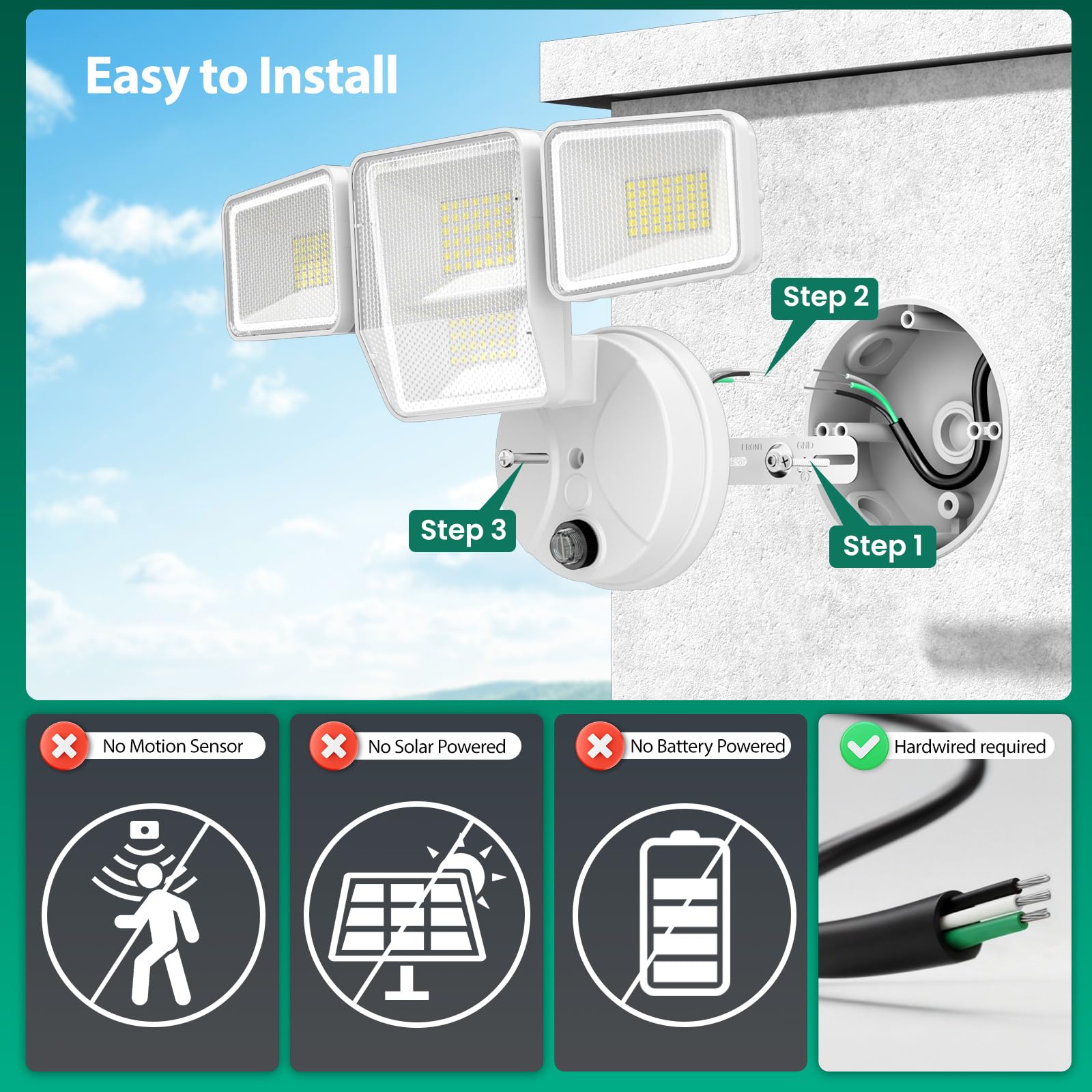 Condition photo showing New/Like New for 70w dusk to dawn flood lights outdoor lighting, 7000lm dusk till dawn floodlight, 4 heads led security light with photocell, ip65 waterproof, 6500k daylight for yard garage porch 2 pack white