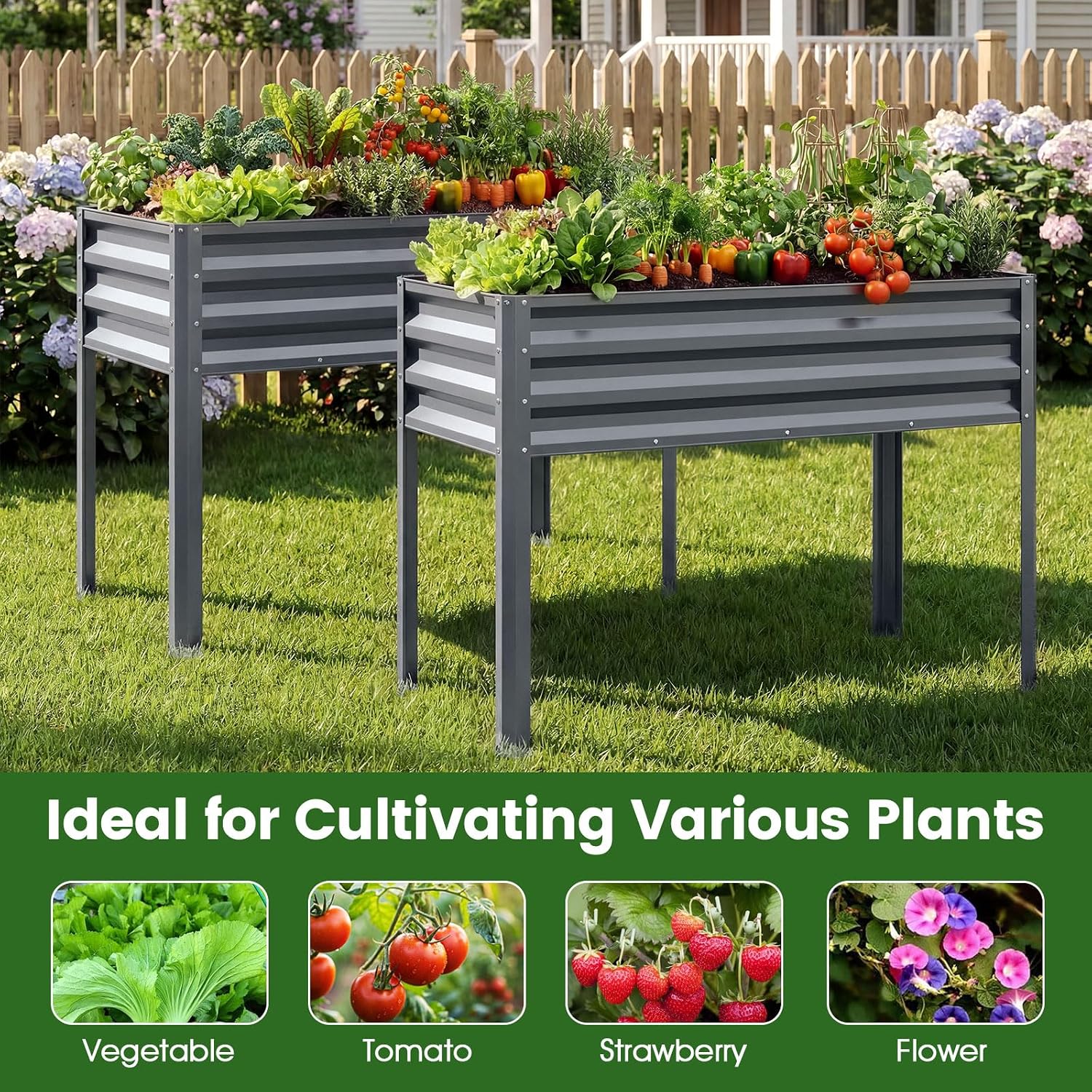 Giantex Raised Garden Bed with Legs, 44" x 22" x 32" Metal Large Elevated Planter Box for Vegetable Flower Fruit Herb, Heavy Duty Outdoor Gardening Planter for Backyard Patio Balcony, Gray