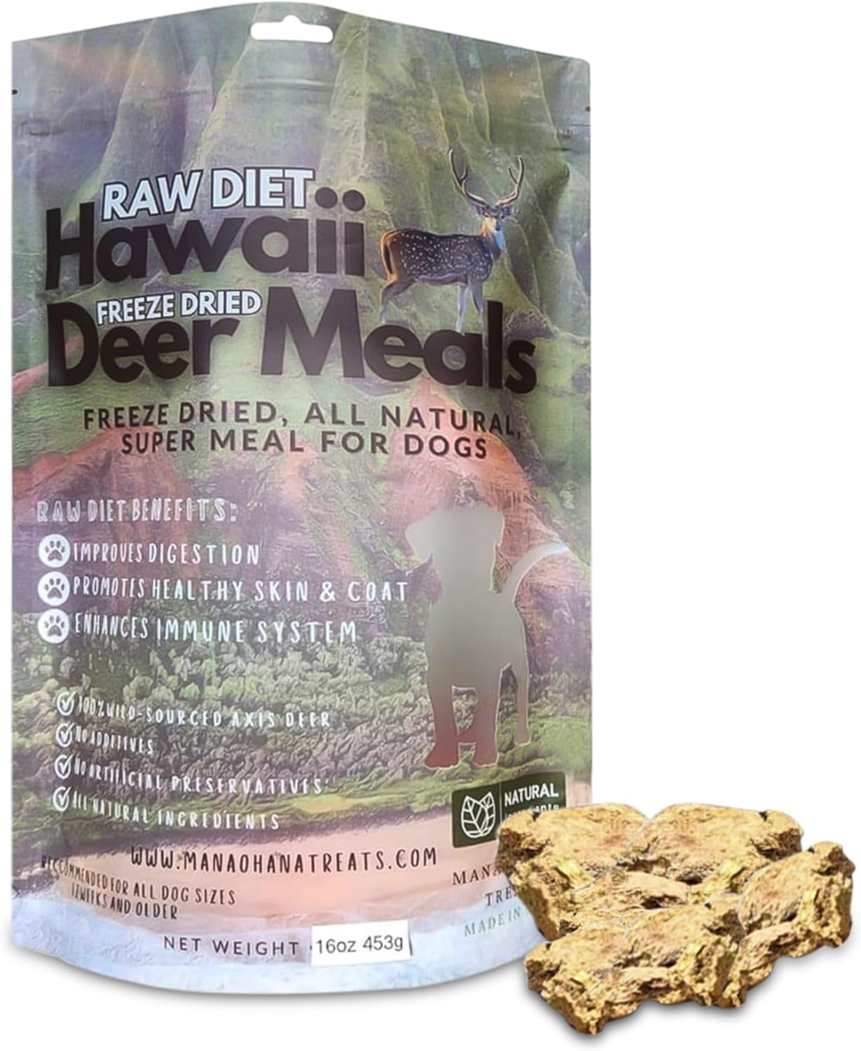 Hawaii Freeze-Dried Raw Diet Deer Meals for Dogs, Premium High-Protein Dog Food with Island-Inspired Flavor, Single-Ingredient and Grain-Free, 12 oz