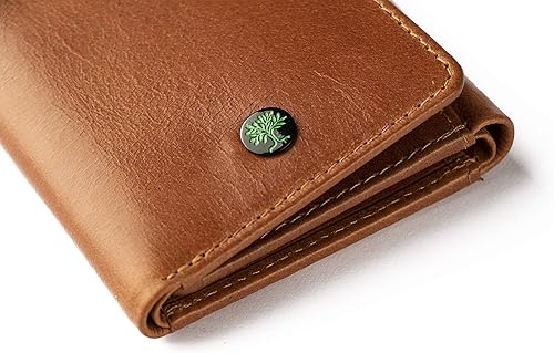Miniatura 7 de Billetera para hombre Trfiold Slim antirrobo RFID en cuero de grano completo con ventana de identificación de AULIV Tan dorado