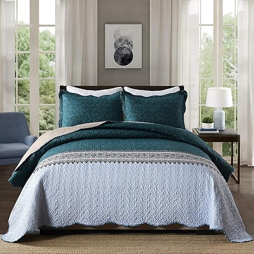 Miniatura 213 de Travan - Juego de edredón de 3 piezas reversible y ligero, ropa de cama con fundas de almohada para todas las estaciones, estampado floral marrón