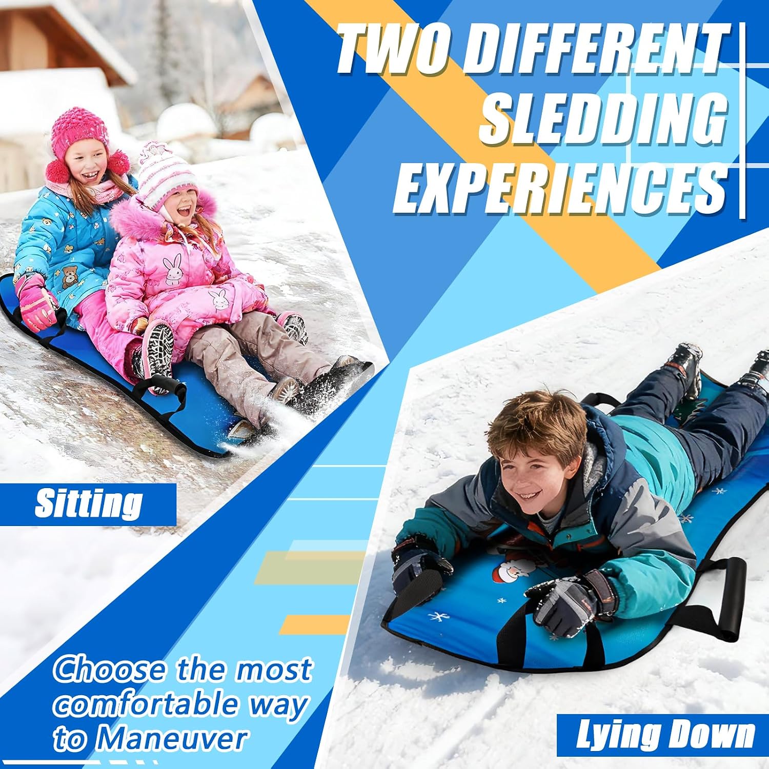 45" Large Foldable Snow Sled, Rolled Up Portable Snow Sleds for Kids, Adult
