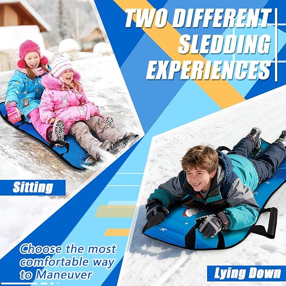 45 Large Foldable Snow Sled, Rolled Up Portable Snow Sleds for Kids, Adult