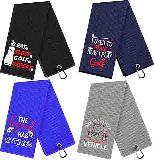 4 Pcs Funny Golf Towel Embroidered Towels for Golf Bags with Clip Gifts for Men Women Golfer Fan, Birthday Retirement Gift 24 x 16 Inch(Black, Dark Blue, Blue, Gray,Novel Style)