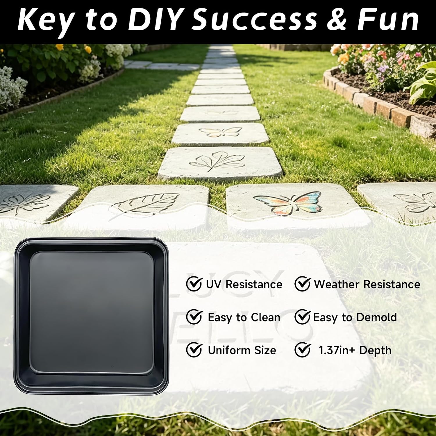 Anergoo 12×12 Inch Square Stepping Stone Molds 6 Pack Black