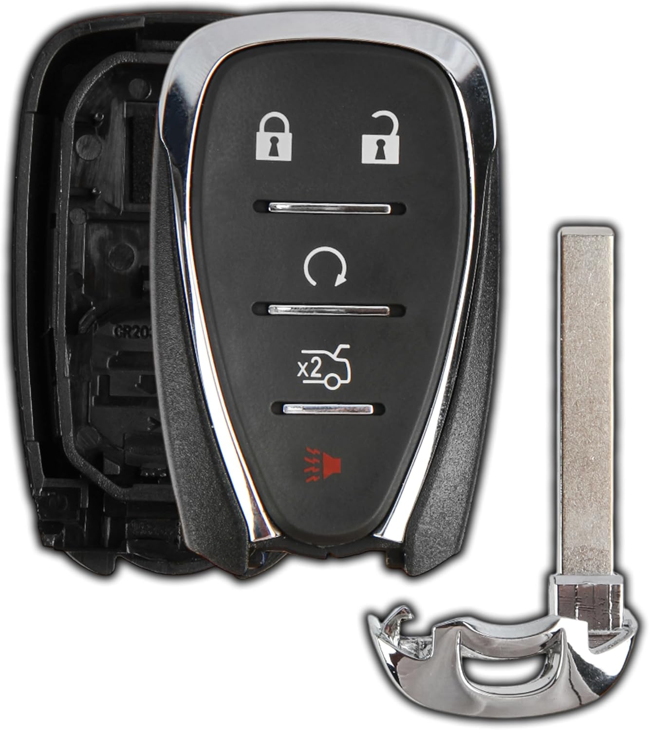 KeylessOption Key Fob Cover Case Replacement for 2016 2017 2018 2019 2020 Chevrolet Chevy Camaro Cruze Malibu Sonic Remote Shell, 5-Button HYQ4AA, HYQ4EA, No Programming Required