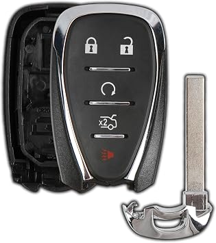 KeylessOption Key Fob Cover Case Replacement for 2016 2017 2018 2019 2020 Chevrolet Chevy Camaro Cruze Malibu Sonic Remote Shell, 5-Button HYQ4AA, HYQ4EA, No Programming Required