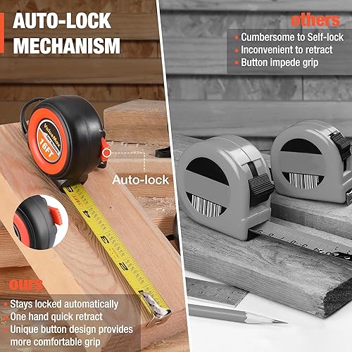 Miniatura 2 de ValueMax Cinta métrica, paquete de 6 cintas métricas retráctiles de 16 pies, cinta métrica de fácil lectura, cinta de medición de bloqueo automático