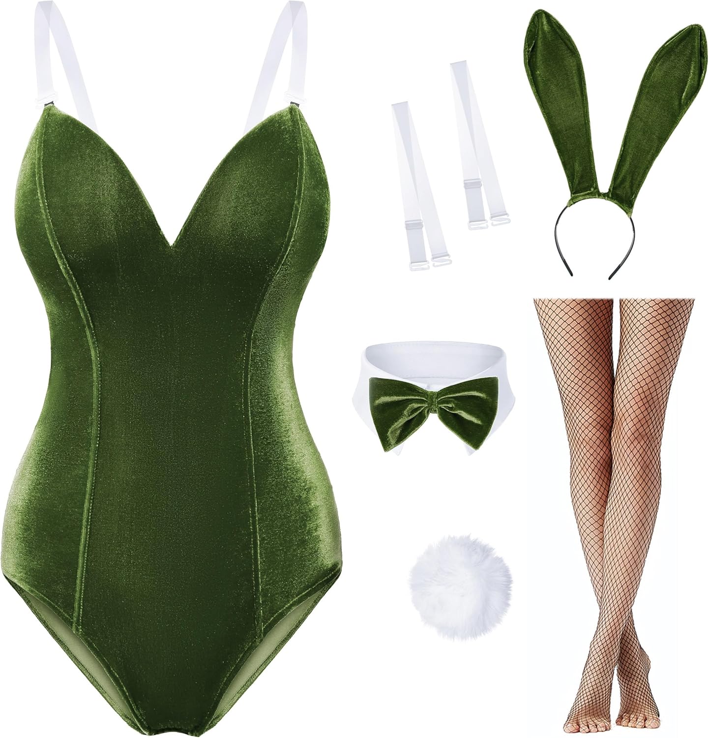 Women Velvet Bunny Costume Bunny Girl Suit Costume Senpai Cosplay One Piece Bodysuit Stockings Set