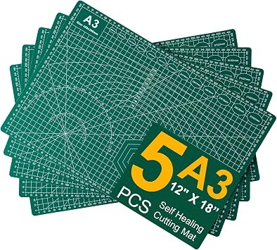 A3 Self Healing Cutting Mat Set, 5 Pack Double-Sided PVC Cutting Mats for Crafts with Inch, Metric, and Angle Guides for Sewing, Quilting, and DIY Cutting
