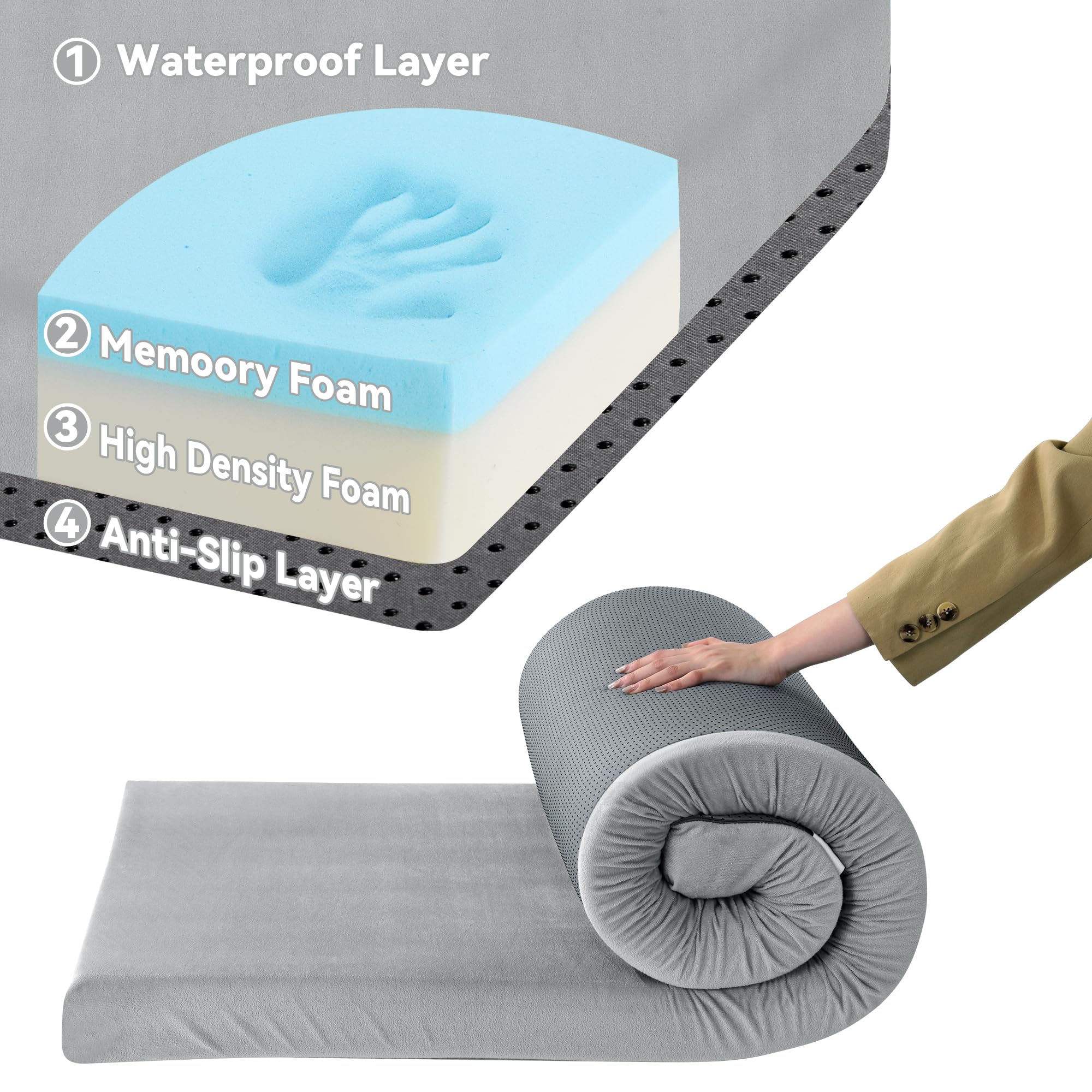 Karl Home 2.5 In. H Roll Up Memory Foam Sleeping Pad Camping Mattress With Carry Bag And Removable Cover 835938952752 Karl Home 2.5 In. H Roll Up Memory Foam Sleeping Pad Camping Mattress With Carry Bag And Removable Cover 835938952752