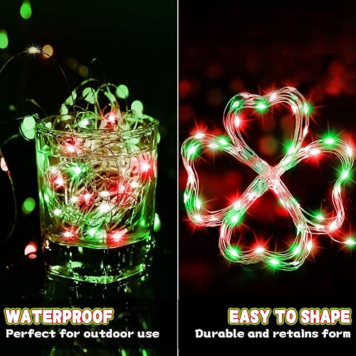 Miniatura 3 de Guirnalda de luces LED que funcionan con pilas, 16.4 pies de color rojo y verde, cadena de luces estrelladas de alambre de cobre a pilas para boda,