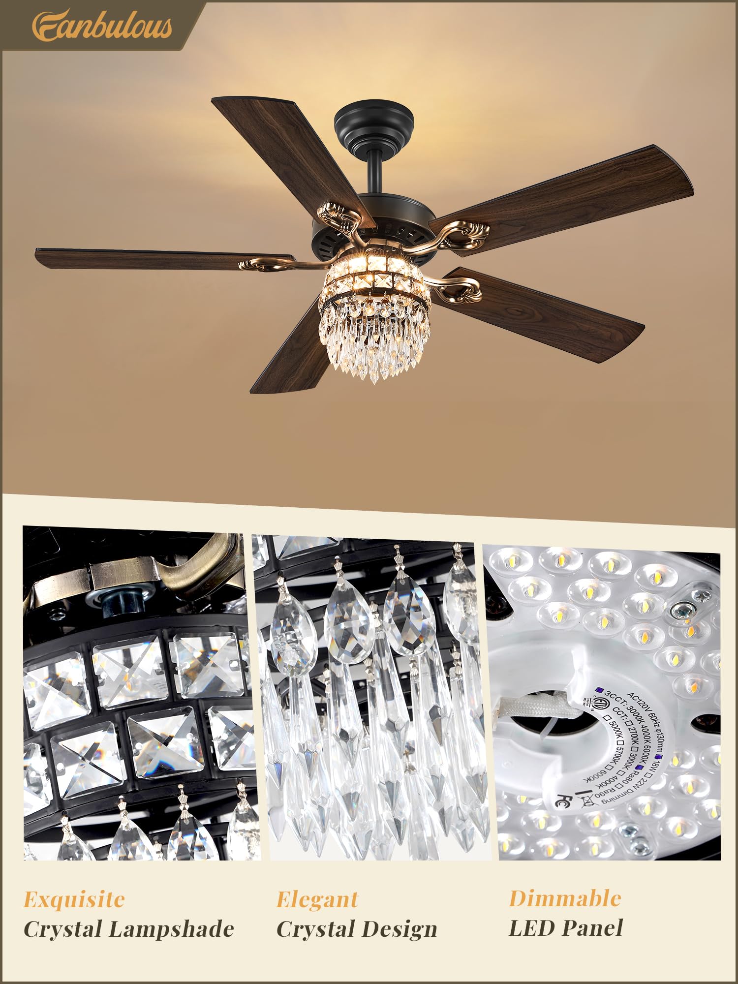 RU-♡ Amazon.com: Fanbulous 48 Inch Crystal Chandelier Fan with