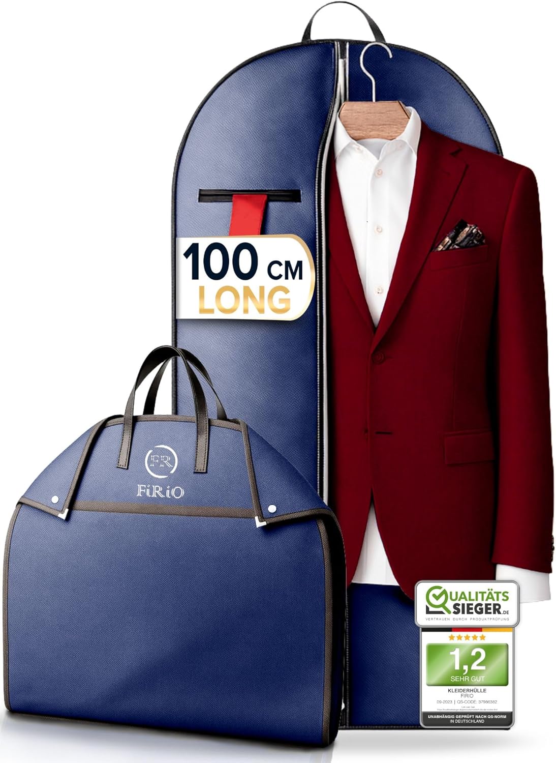Test complet du FiRiO 2 x Premium Housse Costume Voyage Pliable I MATÉRIEL JUSQU'À 50% PLUS ÉPAIS I Porte Housse Costume Homme I Housse Vetement Voyage I Housses Vetements à Suspendre I Housse Chemise I 120x60cm - Vue détaillée montrant la matière épaisse, les poignées et la fermeture éclair. — vue 8