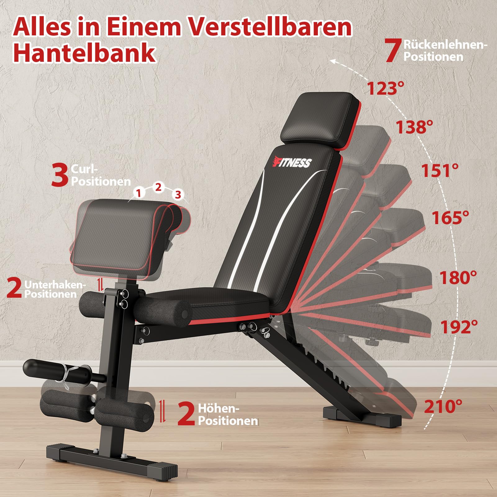 GIKPAL 360KG Hantelbank Klappbar Verstellbar, Multifunktion Trainingsbank mit Beincurler, Schrägbank, Bankdrücken Bank mit Verstellbar 7Fach Rückenlehne für Ihr Home-Gym Ganzkörper Krafttraining