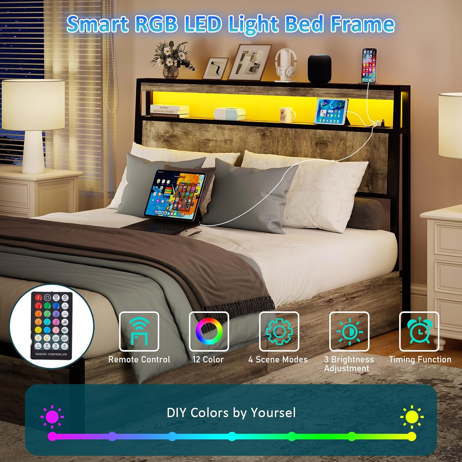 Headboard with RGB LED Lights
