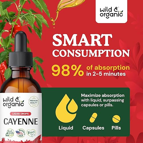 Miniatura 2 de Suplementos de pimienta de cayena - Tintura orgánica de pimienta de cayena - Gotas líquidas de pimienta de cayena - Vegano, sin alcohol, 2 onzas