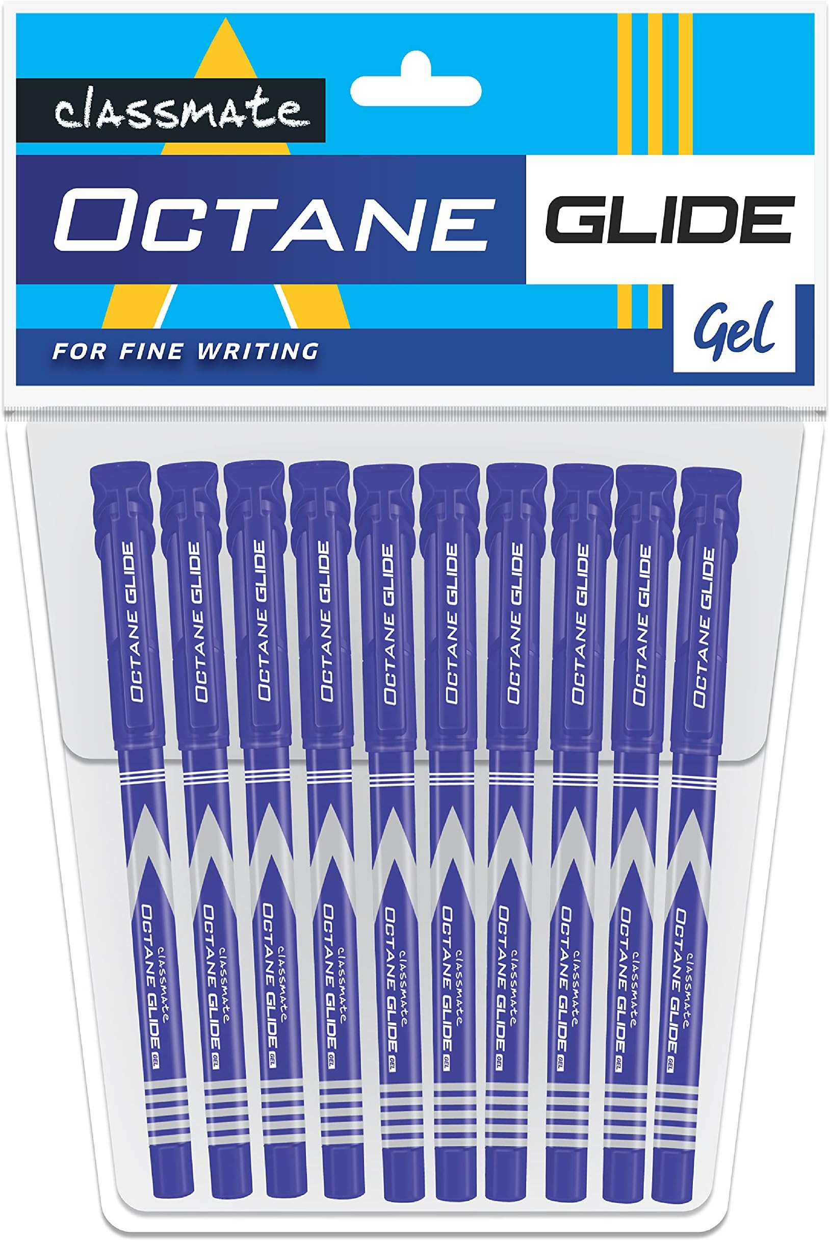 Classmate Octane Glide- Blue Gel Pens (Pack of 10) | Smooth Writing Pens|Dark ink shade for neat writing|Preferred by Students for Exam & Class notes|Study at home essentials