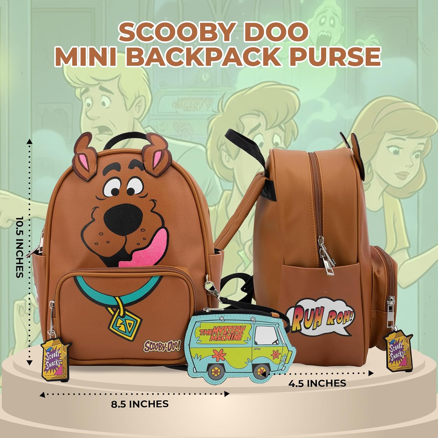 AI ACCESSORY INNOVATIONS Scooby Doo Big Face Cospaly Mini Backpack Purse with Mystery Machine Card Holder, Faux Leather, 10.5 Inch - Image 3