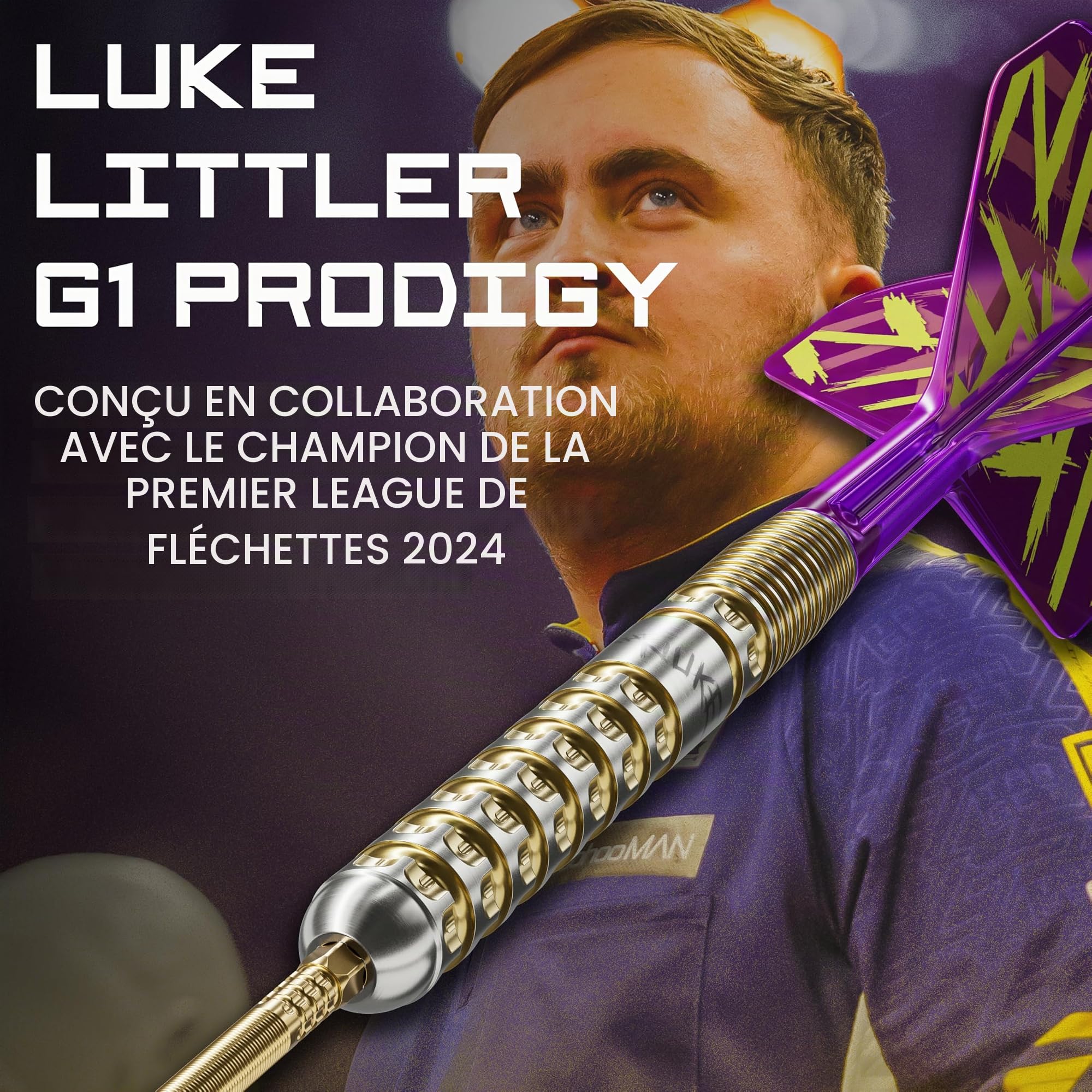 Target Darts Luke Littler Gen 1 Prodigy Fléchettes à Pointe en Acier Swiss Point, Fléchettes en Tungstène à 90%, 22G/23G/24G | Génération 1 Fléchettes à Pointe en Acier Dorées, Sets de Fléchettes