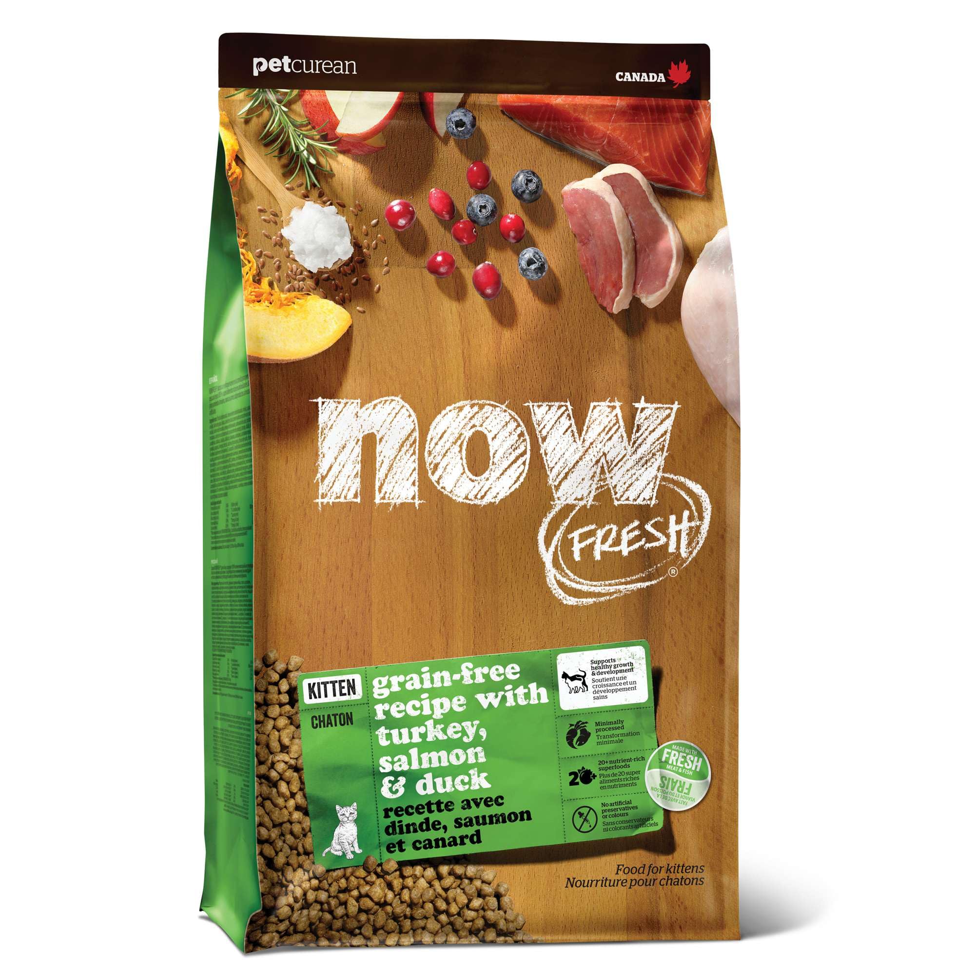 Now Fresh Grain-Free Dry Kitten Food with Turkey, Salmon, & Duck — Healthy Kibble for Growing Cats with Real Meat & Fish, Chicken-Free, with Pumpkin & Probiotics for Sensitive Stomachs (3 lb Bag)