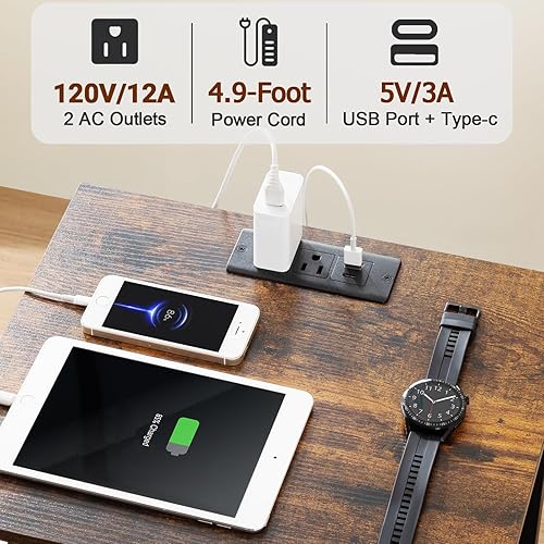 Miniatura 5 de AMHANCIBLE Juego de 2 mesitas de noche con estación de carga, mesas auxiliares para sala de estar con puertos USB y tomas, mesitas de noche con