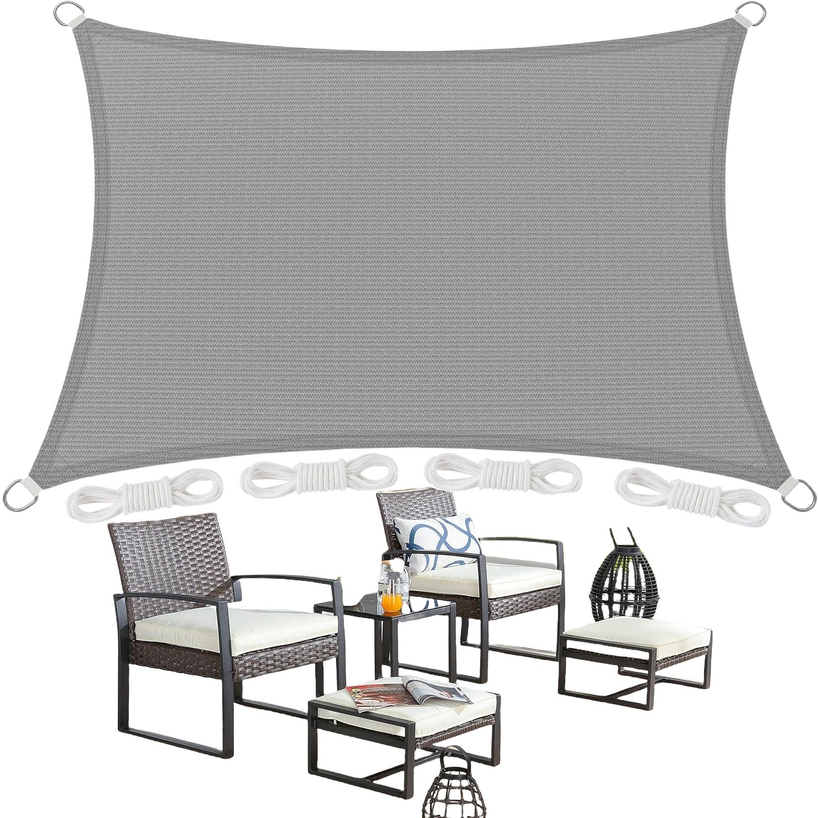 Voile d'ombrage 4 x 4 m résistant avec corde de fixation patio