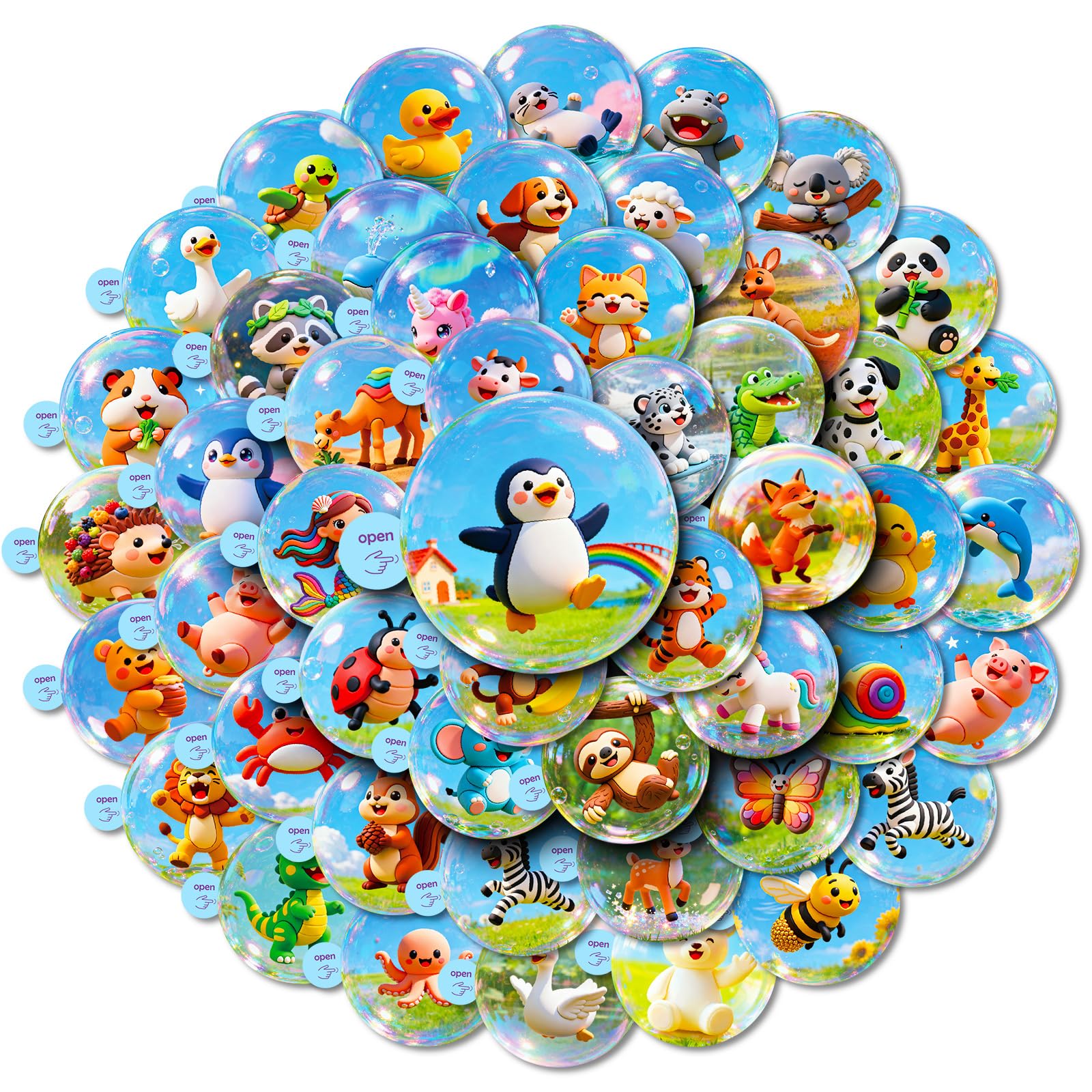 Anboor Stickers for Water Bottles, 50PCS Waterproof Vinyl Cute 3D Animal Sticker for Laptop Luggage Skateboard Teens Adults