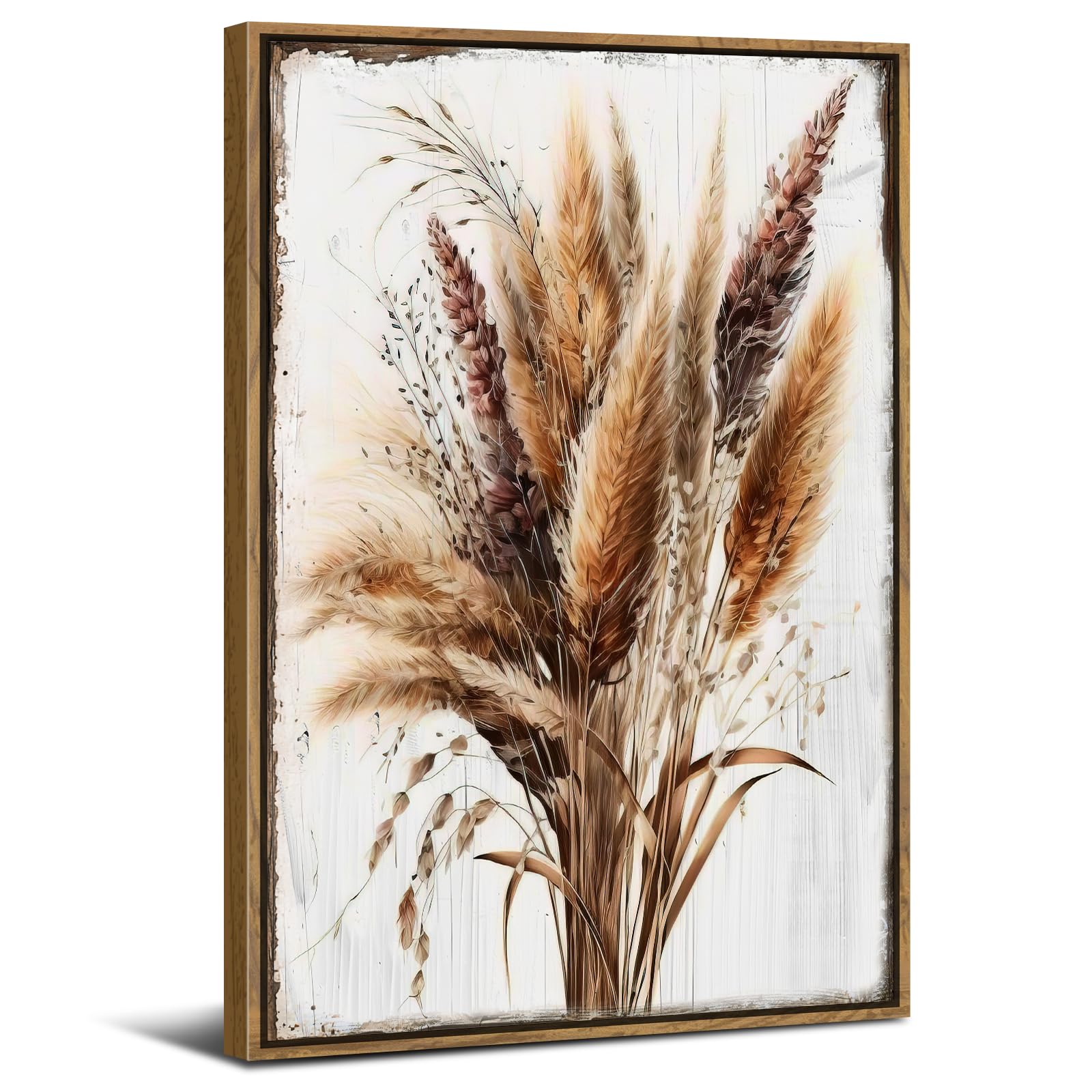 AREBOLO Rustic Wood Wall Art Vintage Print Picture, Bohemian Wall Decor Fall Landscape Poster, Boho Wall Prints for Living Room Bathroom Leaf Artwork Kitchen Bedroom Farmhouse Home Decoration 24x36โ