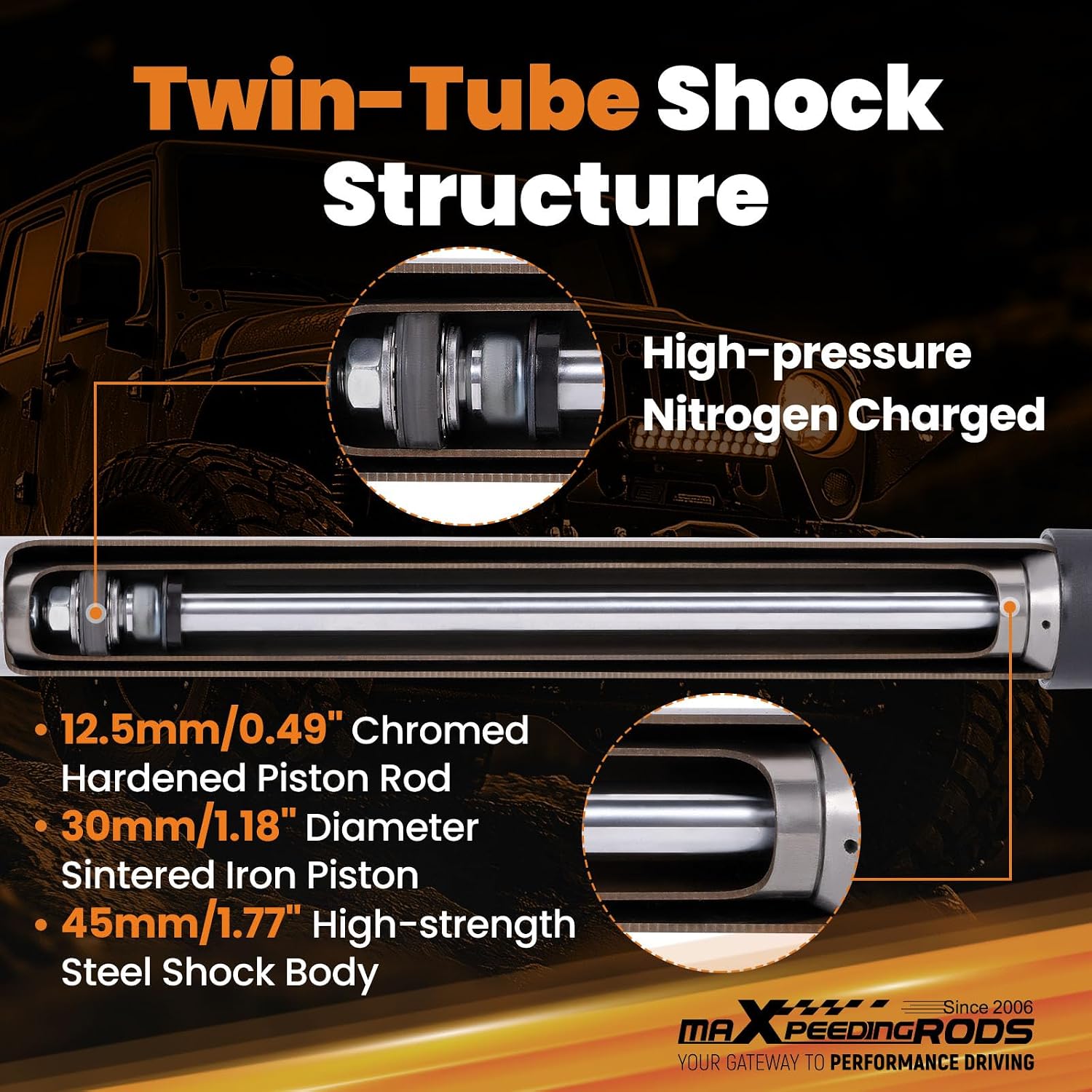 maXpedingrods 2-5” Front Lowering Shocks for Chevy S10 1982-2003, for GMC Sonoma RWD 1991-2003, Drop Shock Kit