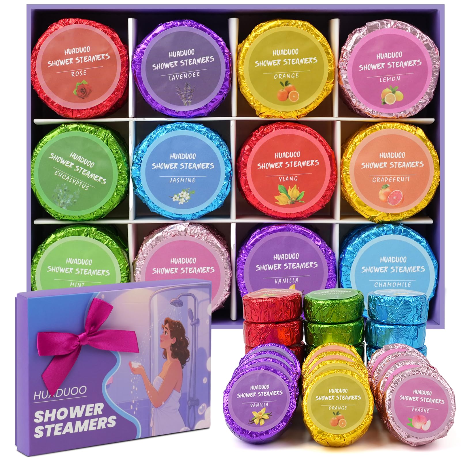 24 Bombes de douche aromathérapie pour femmes ou hommes pièces Bombes de douche naturelles aux huiles essentielles d'eucalyptus, cadeaux pour les adolescents, pour un anniversaire, pour Noël,