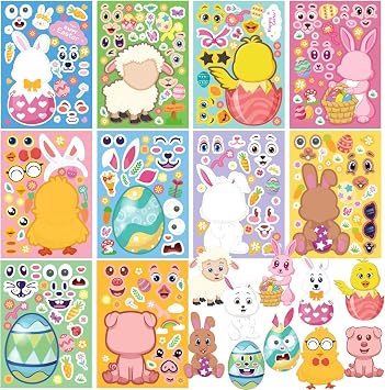 50 Sheets Easter Stickers For Kids, Make Your Own Bunny Stickers For Toddlers, Easter Basket Stuffers Easter Gifts for Kids, Easter Crafts With 4 Tattoos For Easter Game Activities Easter Party Favors