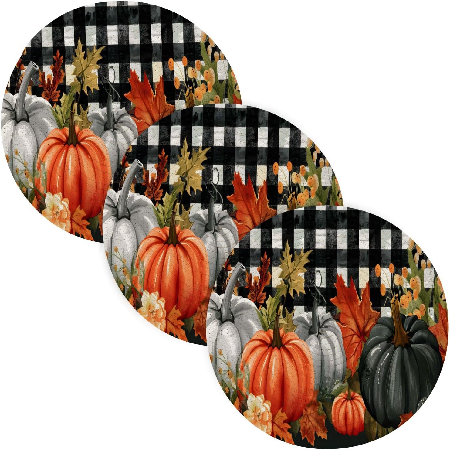 ALAZA Pumpkins of Various Colors02 PotHolders Trivets Set Cotton Hot Pot Holders Set Farmhouse Coasters Set of 3,Hot Pads,Hot Mats for Kitchen Counter Decorative